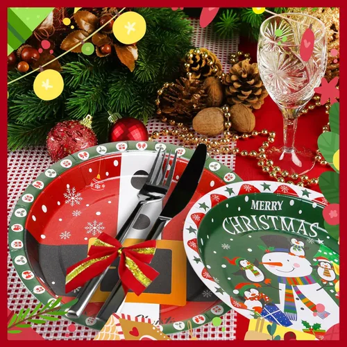 Miniatura 2 de Sliner 120 platos de papel de Navidad desechables de 9 pulgadas, platos de postre de papel de Navidad, cinturón de Papá Noel, alce, muñeco de nieve