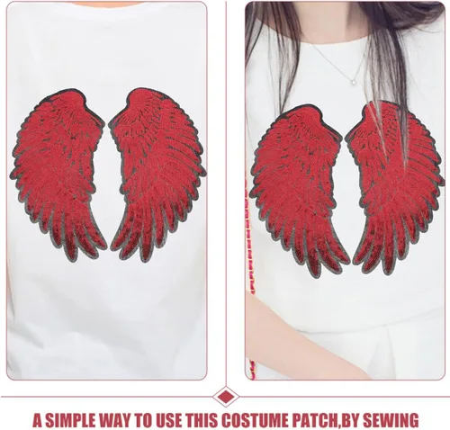 Miniatura 5 de 2pcs Angel Wing Sequin Embroidered Applique Patch Crimson Medium Size for Garment Sewing, DIY Clothing Decoration, Iron-on Fabric Patch for Jackets
