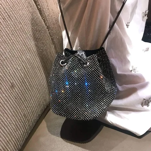 Miniatura 2 de Ayliss - Bolsa tipo cubo con diamantes de imitación para mujer, que se cruza en el cuerpo, tamaño minipequeño, brillante, de noche