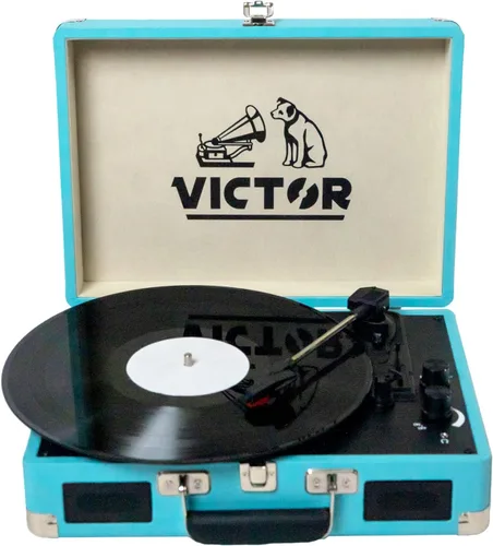 Miniatura 13 de VICTOR Metro - Tocadiscos portátil de maleta de 3 velocidades con doble entrada y salida Bluetooth y altavoces estéreo integrados, rojo (VSRP-800-RD)