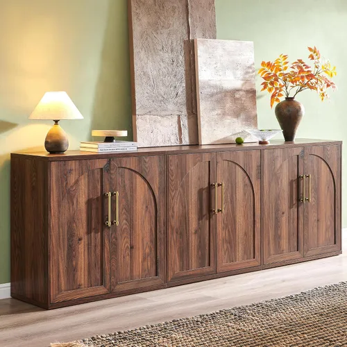 Miniatura 28 de ACCOHOHO Aparador de puerta arqueada, gabinete de buffet, gabinete de acento con estante ajustable, gabinete modular de madera para comedor, sala