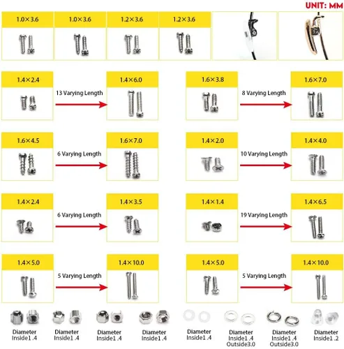 Miniatura 7 de Juego de destornilladores de precisión, kit de reparación de gafas con 10 estilos de destornilladores/almohadillas para la nariz/destornilladores