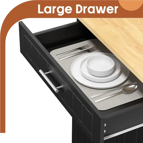 Miniatura 6 de SUNLEI Carrito de isla de cocina con ruedas con armario de almacenamiento y cajón, mesa de cocina con ruedas de 26 pulgadas de ancho, asa