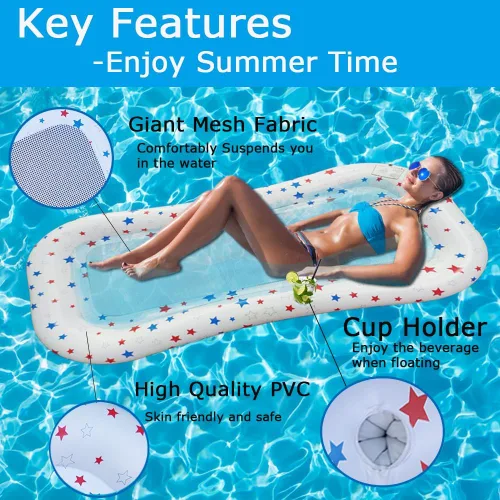 Miniatura 3 de Flotador de piscina extra grande de malla de refrigeración con soporte para tazas, tumbona flotante de refrigeración ultra cómoda para adultos