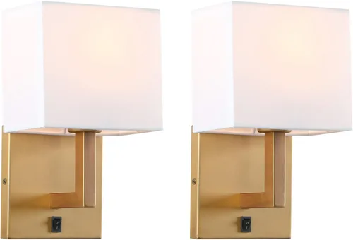 Miniatura 8 de PERMO Juego de 2 lámparas de pared individual con pantallas textiles blancas y botón de interruptor de encendido/apagado, pequeñas lámparas modernas