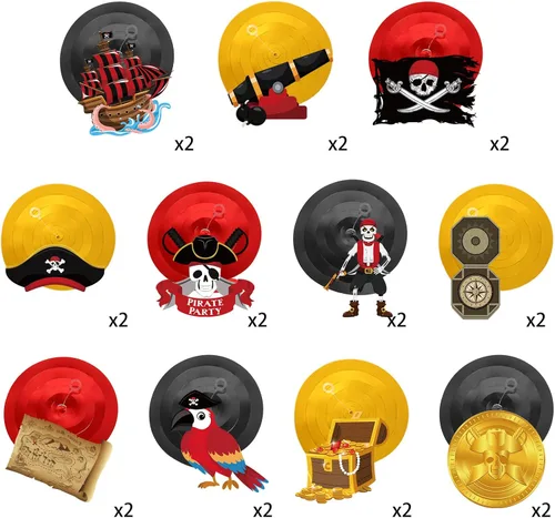 Miniatura 4 de Censen 52 piezas de espirales colgantes para fiesta pirata, decoración de techo con temática pirata, serpentina en espiral, sombrero de capitán