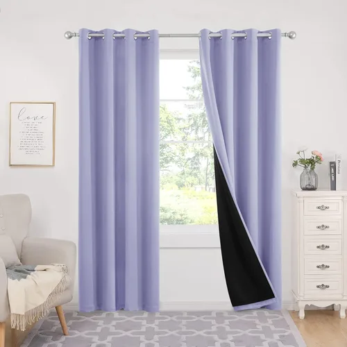 Miniatura 85 de Deconovo Cortinas 100% opacas, cortinas de ventana con aislamiento térmico, paneles reductores de ruido, cortinas de forro negro, con ojales