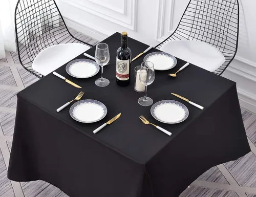 Miniatura 5 de Surmente Mantel cuadrado para mesas cuadradas o redondas, 100% poliéster, 52 x 52 pulgadas, mantel para bodas, banquetes o restaurantes (negro)