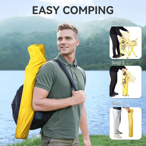 Miniatura 5 de Nazhura - 2 unidades de sillas plegables para acampar con bolsa para la nevera, respaldo de malla y bolsillo para portavasos (Amarillo, Pack de 2)