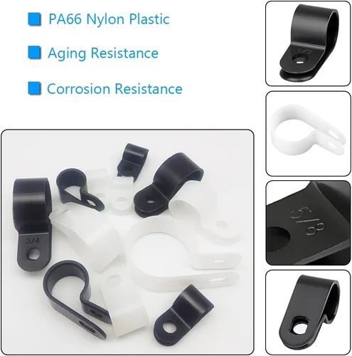 Miniatura 5 de Abrazadera para cable, 210 Uds. Abrazadera de cable tipo R 1/4 "5/16" 3/8" 1/2 "5/8" 3/4 "Nylon Cable Fastener Clips para Gestión de Cables - Negro