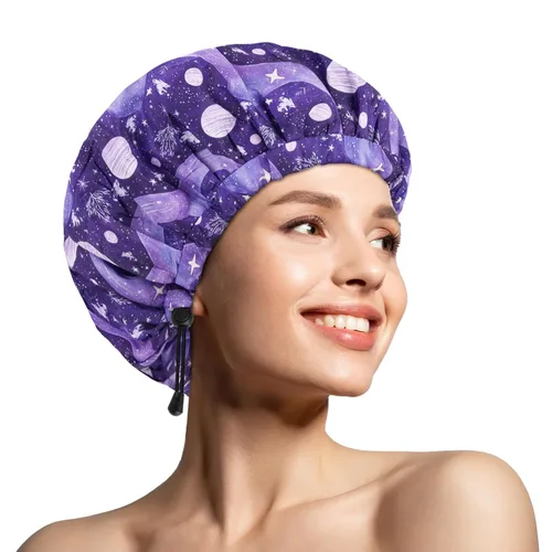 Miniatura 12 de 1 pieza de gorro de ducha, gorro de baño de doble capa y ajustable para la ducha, gorro de pelo extragrande reutilizable para mujer, exterior