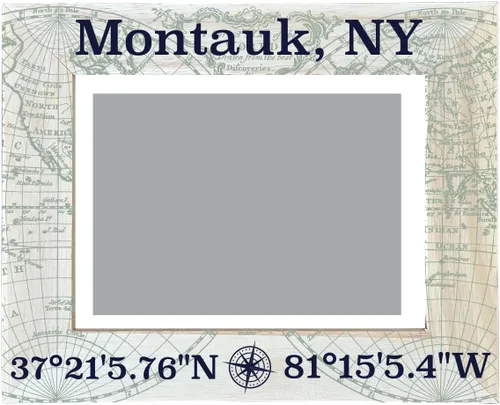 Montauk New York Souvenir - Marco de fotos de madera con diseño de brújula con diseño de coordenadas de 4 x 6 pulgadas