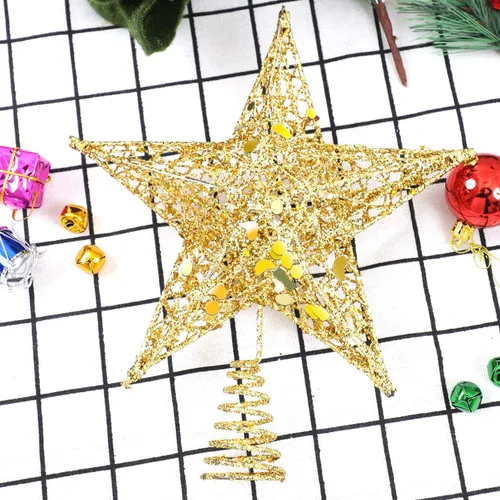 Miniatura 3 de URATOT Adorno Superior de Árbol de Navidad con Purpurina de Metal, Estrella de Alambre Hueca para la Punta del Árbol de Navidad para Decoración