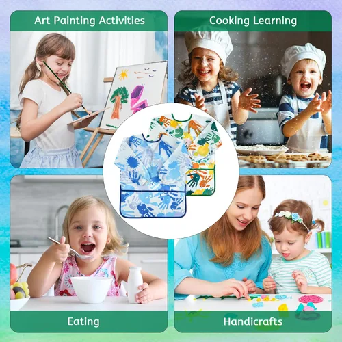 Miniatura 7 de 2 piezas de delantal de arte para niños, delantal de pintura para niños pequeños de manga larga con 3 bolsillos para actividades de pintura