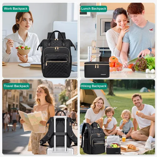 Miniatura 8 de Mochila de almuerzo, mochila para laptop de 15.6 pulgadas para mujeres, enfermeras, profesores, mochila de trabajo con lonchera aislada, Negro