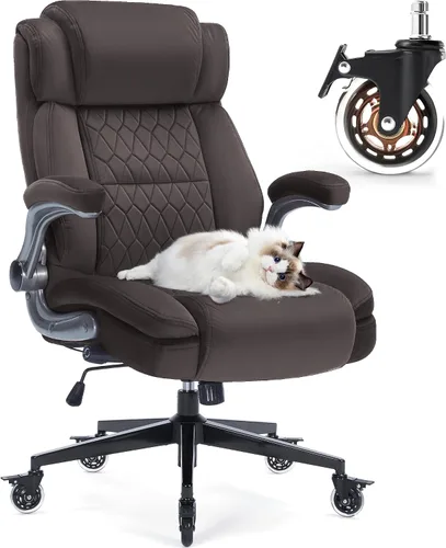 Miniatura 10 de Silla de oficina con respaldo alto de 400 libras, tela acolchada gruesa, soporte lumbar ajustable y brazos abatibles, ruedas de bloqueo, silla