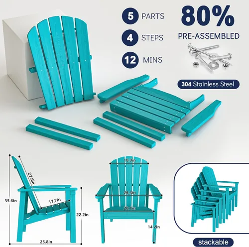 Miniatura 5 de nevilywood Sillas Adirondack Compactas Apilables, 26.3" de Ancho Sillas de Patio Exterior de HDPE - Diseño Duradero que Ahorra Espacio para Porche