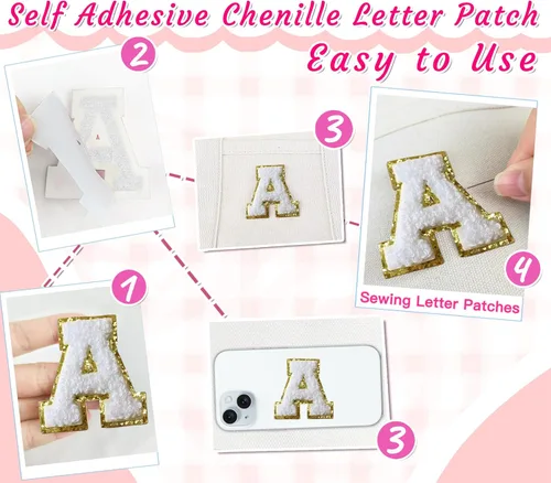 Miniatura 132 de 6 Parches de Letras de Chenilla Autoadhesivos para Bolsas, Parches de Letras Universitarias Preppy de 2 Pulgadas para Ropa y Sombreros, Calcomanías