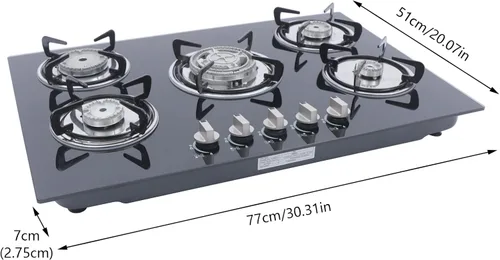 Miniatura 6 de TFCFL Estufa de gas de 30 pulgadas de vidrio templado integrada con 5 quemadores, estufas de gas, rejilla de hierro fundido, estufa de gas licuado