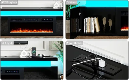 Miniatura 5 de Soporte de TV moderno con chimenea eléctrica de 87 pulgadas con luces LED de chimenea de 40 pulgadas y toma de corriente para televisores de hasta