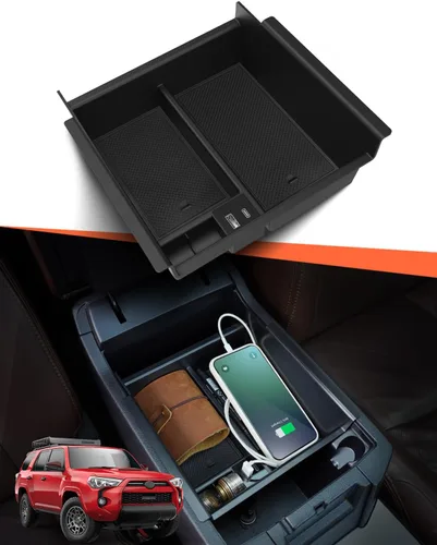Bandeja organizadora de consola central Toyota 4Runner con puerto USB 2010-2023 2024, caja de reposabrazos de almacenamiento de inserción