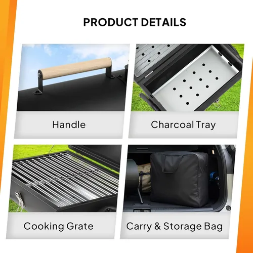 Miniatura 3 de VINGLI Parrilla de carbón portátil de doble cara, mango de madera, bolsa de almacenamiento, multifuncional de metal compacto de mesa para barbacoa