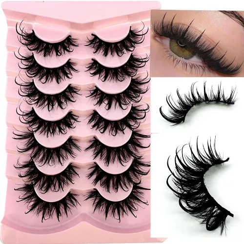 Miniatura 3 de 7 pares de pestañas de ojo de gato, pestañas postizas naturales 3D, pestañas postizas 5D esponjosas y suaves cruzadas, pestañas de manga cruzadas