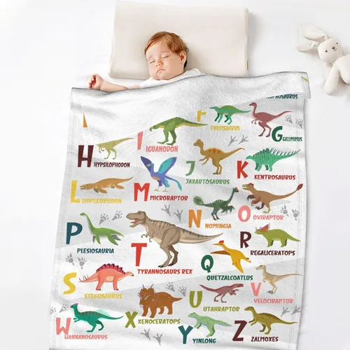 Miniatura 3 de Manta del alfabeto de dinosaurio, manta de dinosaurio para niños y niñas, franela suave y acogedora, ligera y cálida, 30 x 40 pulgadas para bebés