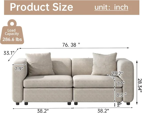 Miniatura 2 de Guyii Sofá Seccional de Terciopelo, Sofá Loveseat Moderno de Gran Tamaño con 2 Almohadas, Sofá Convertible de 81.88 pulgadas de Largo con Cojines