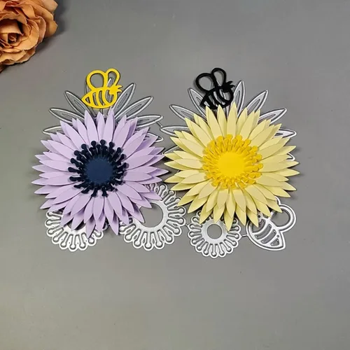 Miniatura 7 de Troqueles de metal de flores en capas 3D, equinácea para plantas, hojas de flores de margarita, marco de abeja, plantillas de corte de boda
