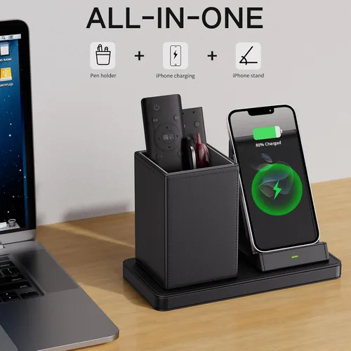 Miniatura 3 de Organizador Multifuncional para Bolígrafos de Escritorio, Negro, de Cuero Vegano, con Soporte para Control Remoto, Portalápices para Escritorio