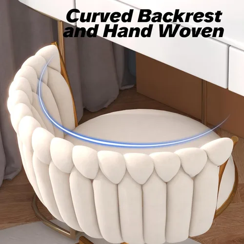 Miniatura 5 de HENGJIANYI - Silla de oficina tejida de terciopelo para el hogar, silla de escritorio giratoria moderna con ruedas, silla de tocador de altura Beige