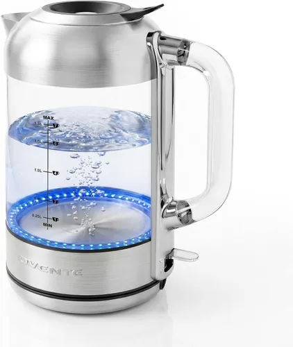 Miniatura 11 de OVENTE Hervidor eléctrico con vidrio de borosilicato de 1.7 L, hervidor de agua instantáneo de 1500 W y calentador para café o té, libre de BPA