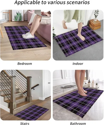 Miniatura 6 de Tapetes para interiores y exteriores, tapete de Halloween a cuadros morados y negros, antideslizante, absorbente, resistente a la suciedad, tapete