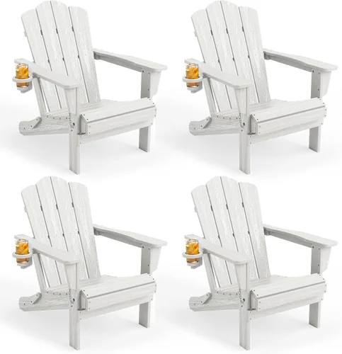 Miniatura 32 de KINGYES Silla plegable Adirondack, sillas de patio HDPE para todo clima, silla de césped con textura de madera para junto a la piscina, patio Aruba