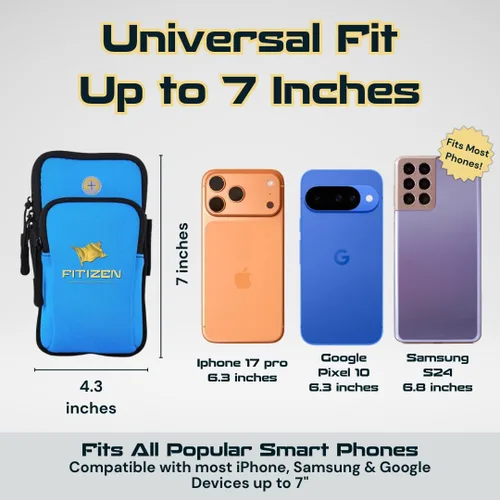 Miniatura 3 de Fitizen - Brazalete de teléfono para correr, color azul cielo, ajustable, resistente al agua, para iPhone y Android, para el ciudadano activo