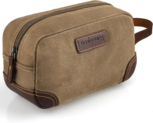 emissary Bolsa de Aseo para Hombre de Cuero y Lona Bolsa de Aseo de Viaje Kit Dopp para Hombre Bolsa de Afeitar para Accesorios de Viaje, Marrón