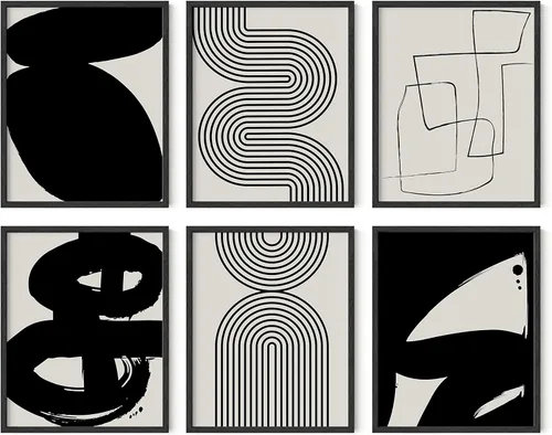 Miniatura 56 de HAUS AND HUES Arte abstracto negro para pared, juego de 6 impresiones artísticas modernas de líneas negras y grises, arte abstracto geométrico Juego