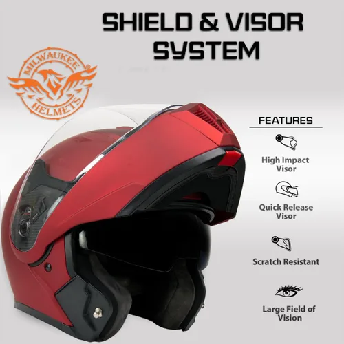 Miniatura 5 de Milwaukee Helmets MPH9827DOT Cypher - Casco modular de motocicleta avanzado rojo plano con visera abatible, pequeño
