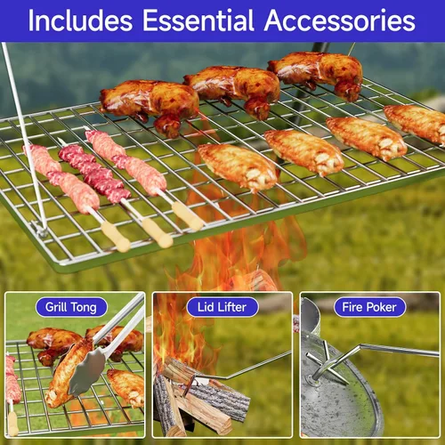 Miniatura 4 de Bruntmor - Soporte de cocina para fogata, parrilla para utensilios de cocina, horno holandés Bruntmor patas plegables ajustables con ganchos