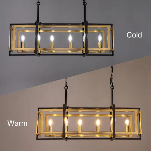 Miniatura 3 de TOCHIC Lámpara rectangular de 8 luces para isla de cocina, color negro y dorado, moderna lámpara lineal de isla para cocina, isla de cocina