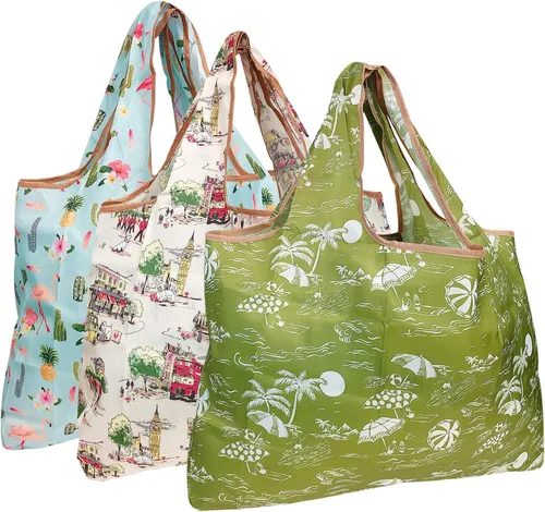 Miniatura 34 de alldyrew - Bolsa plegable para compras, reutilizable de nailon grande, 3 unidades Deliciosos alimentos