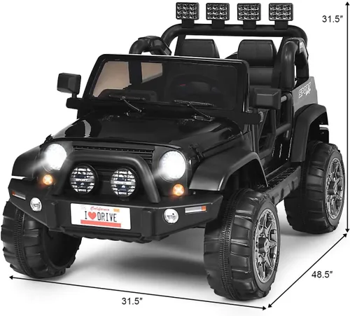 Miniatura 7 de OLAKIDS Camión de paseo para niños de 2 plazas, vehículo eléctrico con batería de 12 V con control remoto parental, suspensión de resorte, luces