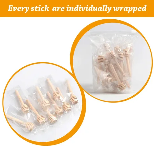 Miniatura 5 de Paquete de 50 mini palitos de madera para miel de 3 pulgadas, envueltos individualmente, perfectos para bodas, fiestas de fiestas, cuchara en tarro