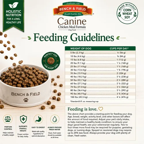 Miniatura 8 de Bench & Field Holistic Premium - Alimento seco para perros, receta de harina de pollo y arroz integral, hecho sin maíz, trigo o soja, para todas