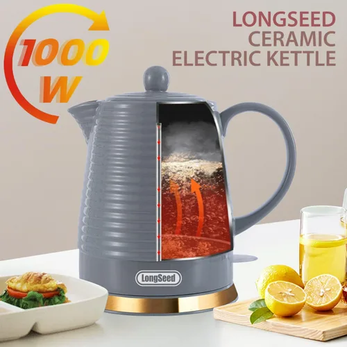 Miniatura 9 de Hervidor eléctrico de cerámica de 1.2 litros con infusor y taza, tetera de 1000W para hervir agua, hervido rápido, protección contra hervido