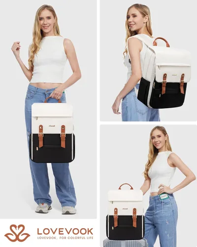 Miniatura 6 de LOVEVOOK Mochila para laptop para mujer, mochila de viaje vintage aprobada por aerolíneas de 15.6 pulgadas, mochila grande para computadora, mochila