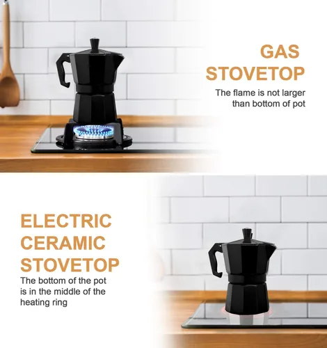 Miniatura 6 de Mixpresso Cafetera Moka Cubana Negra de 3 Tazas, Cafetera Moka para Gas, Estufa Eléctrica, Cafetera Italiana Clásica, Cafetera Espresso para Estufa