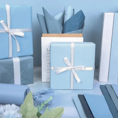 Miniatura 5 de Whaline 90 hojas de papel de seda azul polvoriento, papel de regalo azul degradado de 13.7 x 19.6 pulgadas, 6 colores sólidos para manualidades