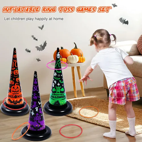 Miniatura 6 de Juegos de fiesta de Halloween, sombrero de bruja inflable, juegos de lanzamiento de anillos para niños y adultos, familia, juguetes y decoraciones
